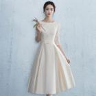 Plain Elbow Sleeve Bridesmaid Dress