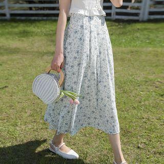 Floral Print Midi Skirt Floral - One Size