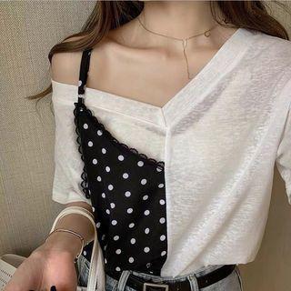 Mock Two Piece Polka Dot Top
