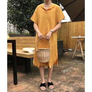 Plain Scallop Trim Short Sleeve Shirtdress