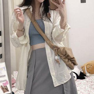 Plain Cropped Camisole / Long-sleeve Plain Shirt