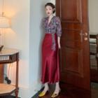 Floral 3/4-sleeve Blouse / Midi A-line Skirt