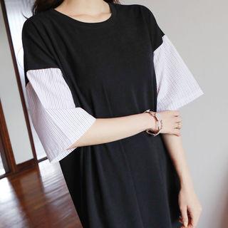Stripe-detail Ruffle-hem Long Dress