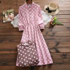 Long-sleeve Polka Dot A-line Midi Corduroy Dress