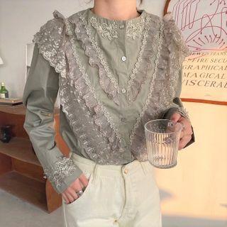 Lace Ruffled Blouse White - One Size