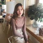 Plain Mock-neck Slim-fit Long-sleeve T-shirt