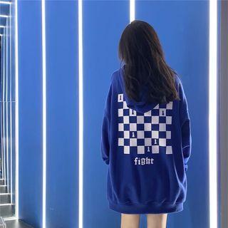 Checkerboard Lettering Print Hoodie