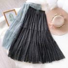 Midi A-line Pleated Lace Skirt