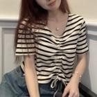 Short-sleeve Striped T-shirt Stripe - White & Black - One Size