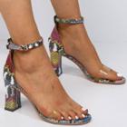 Snakeskin Print Ankle-strap Chunky-heel Sandals