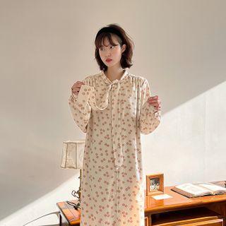 Scarf Floral Long Shirtdress Ivory - One Size