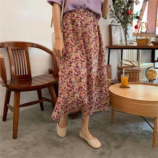 Floral Print Midi-skirt Purple - One Size