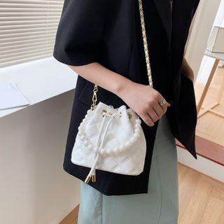Faux Pearl Faux Leather Bucket Crossbody Bag