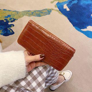 Faux Croc Grain Leather Long Wallet