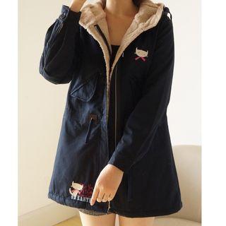 Fleece-lined Embroidery Hooded Parka