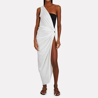 One-shoulder Slit Midi Overall Dress