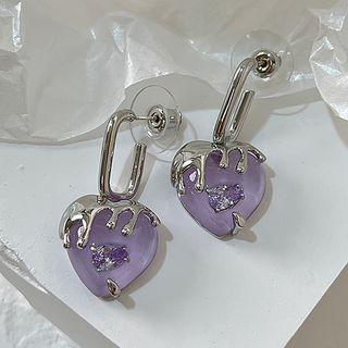 Heart Resin Alloy Dangle Earring 1 Pair - S925 Silver Needle Earrings - Purple - One Size