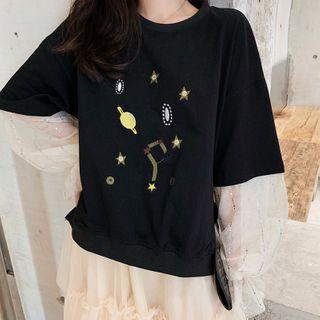Mock Two-piece Mesh Long-sleeve Sweatshirt
