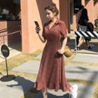 Half-placket Floral Print Dress Brown - One Size