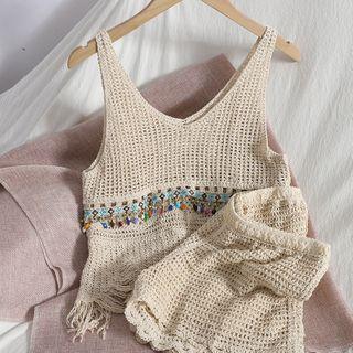 Floral Embroidered Distressed Tank Top