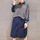 Mock Two-piece Long-sleeve Denim Dress