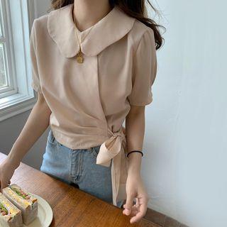 Short-sleeve Sashed Shirt As Shown In Figure - One Size