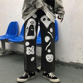 Ghost Print Straight-cut Jeans