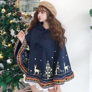 Christmas Print Hooded Poncho