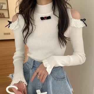 Long-sleeve Cold Shoulder Knit Dress / Top