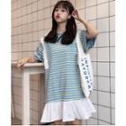 Short-sleeve Striped Frill Hem T-shirt Dress