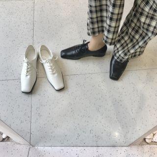 Block Heel Square-toe Lace Up Oxfords