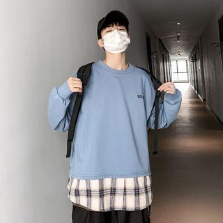 Loose-fit Mock Two-piece Embroidered Pullover