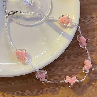 Heart Resin Pendant Choker Jml4862 - Pink Hearts - Transparent - One Size