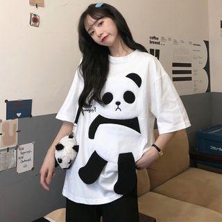 Panda Patch Elbow-sleeve T-shirt