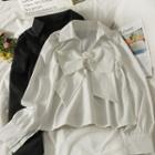 Ribbon-accent Puff-sleeve Loose Shirt