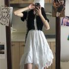 Ruffle Trim Short-sleeve Top / Camisole Top / A-line Skirt