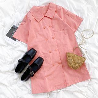 Short-sleeve Plain Mini Dress Pink - One Size