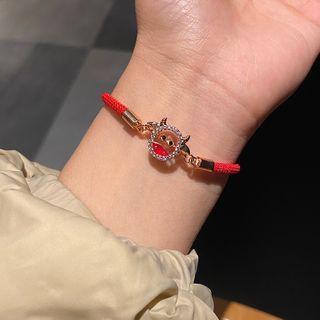 Ox Rhinestone Red String Bracelet Red & Gold - One Size