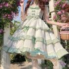 Sleeveless Frill Trim A-line Midi Dress / Headpiece