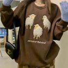 Long-sleeve Embroidered Sweatshirt Brown - One Size