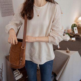 Lace-sleeve Plain Top