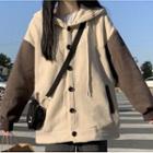 Buttoned Hooded Jacket Light Khaki & Coffee - One Size