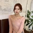 Tie Neck Long-sleeve T-shirt Pink - One Size