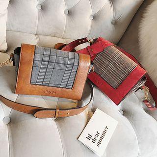 Faux-leather Plaid Flap Cross Bag