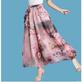 Floral Print Chiffon Wide Leg Pants