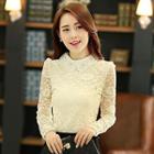 Beaded Contrast-collar Lace Blouse
