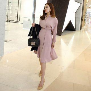 Wrap-front A-line Midi Sheath Dress