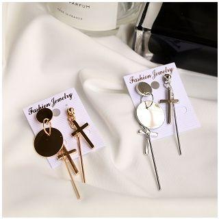 Non-matching Cross Disc Sterling Silver Earrings