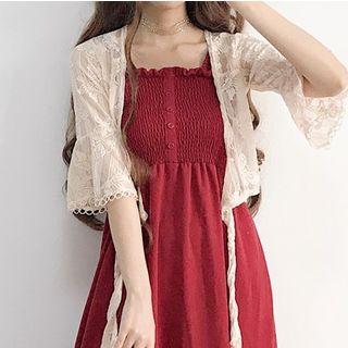 Spaghetti Strap Midi A-line Dress / Cropped Lace Jacket