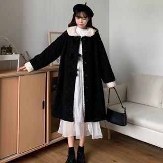 Collared Ribbon Fleece Midi Coat